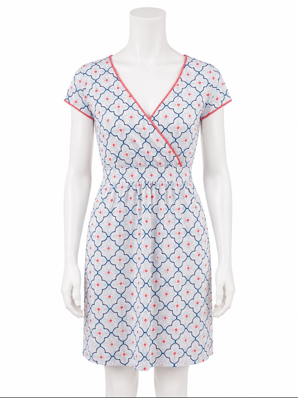 Boden Blue Coral Geo Print Faux Wrap Dress US 6 UK 10R NWOT